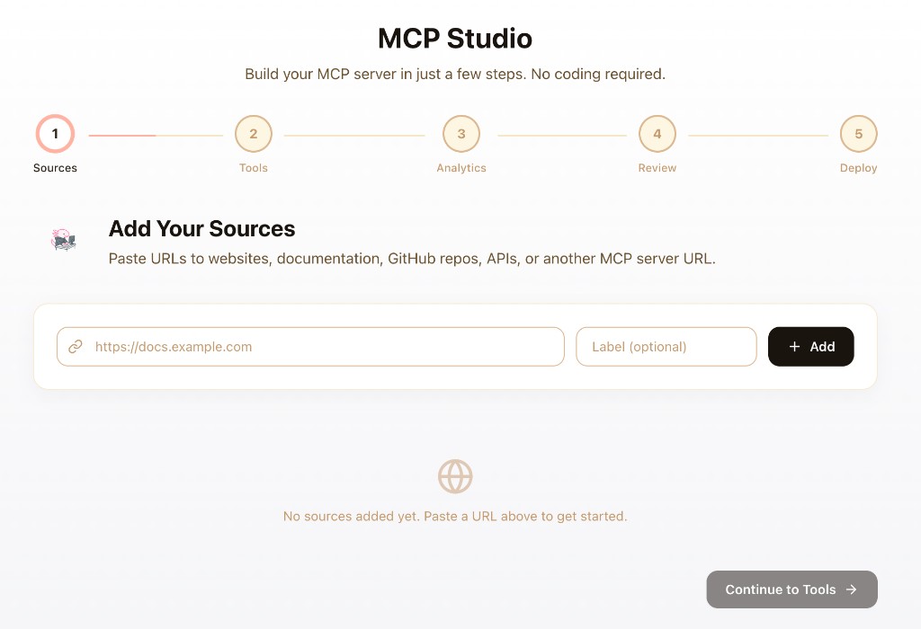 MCP Studio source setup wizard